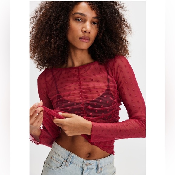 NWT Free People Intimately Glass Roses Red Most Likely Layerying Top New $68 - Picture 3 of 6